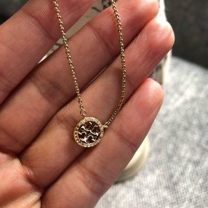 Tory Burch Delicate Crystal Logo Pendant Necklace
